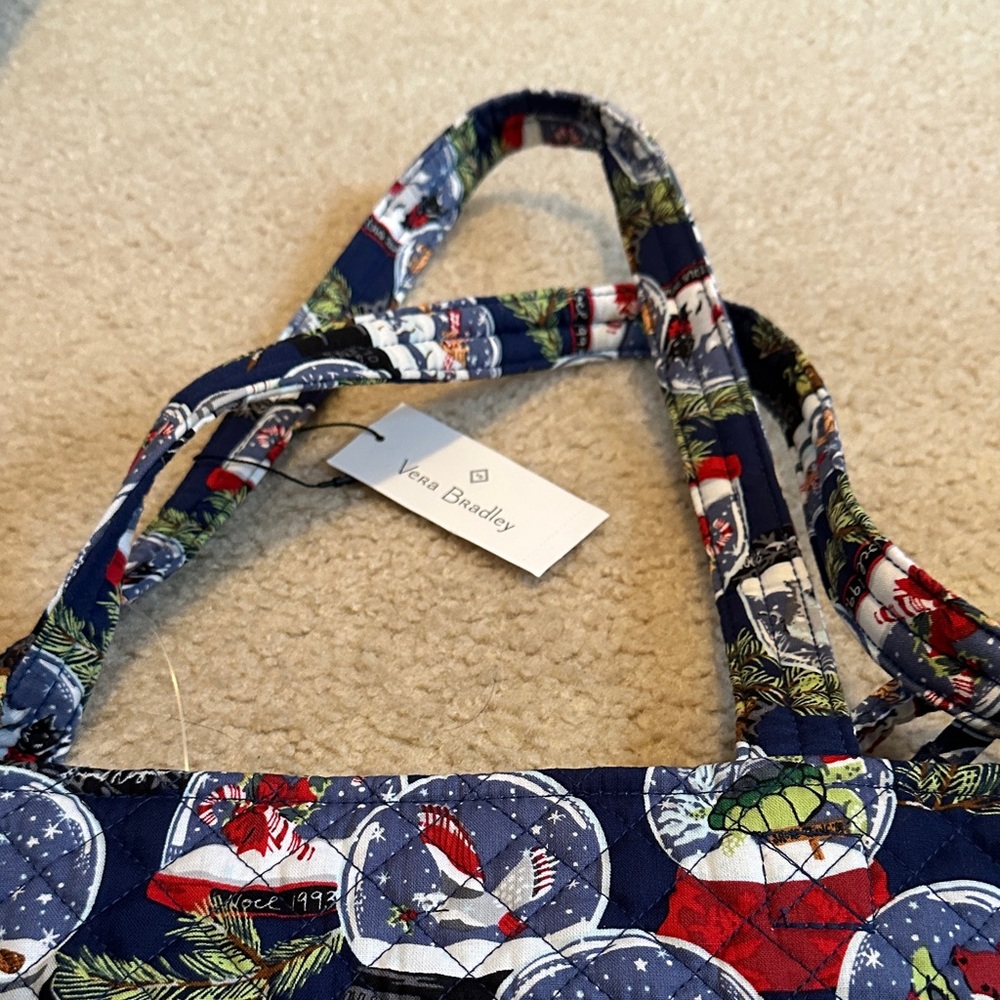Vera Bradley Holiday Print Tote with Blue and Red Accents